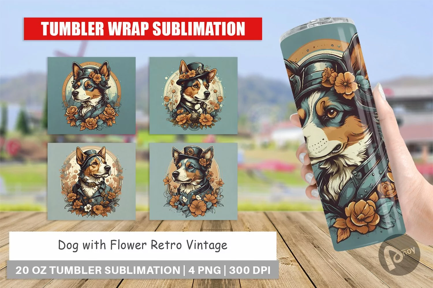Tumbler Sublimation Wrap Steampunk Dog product image 1