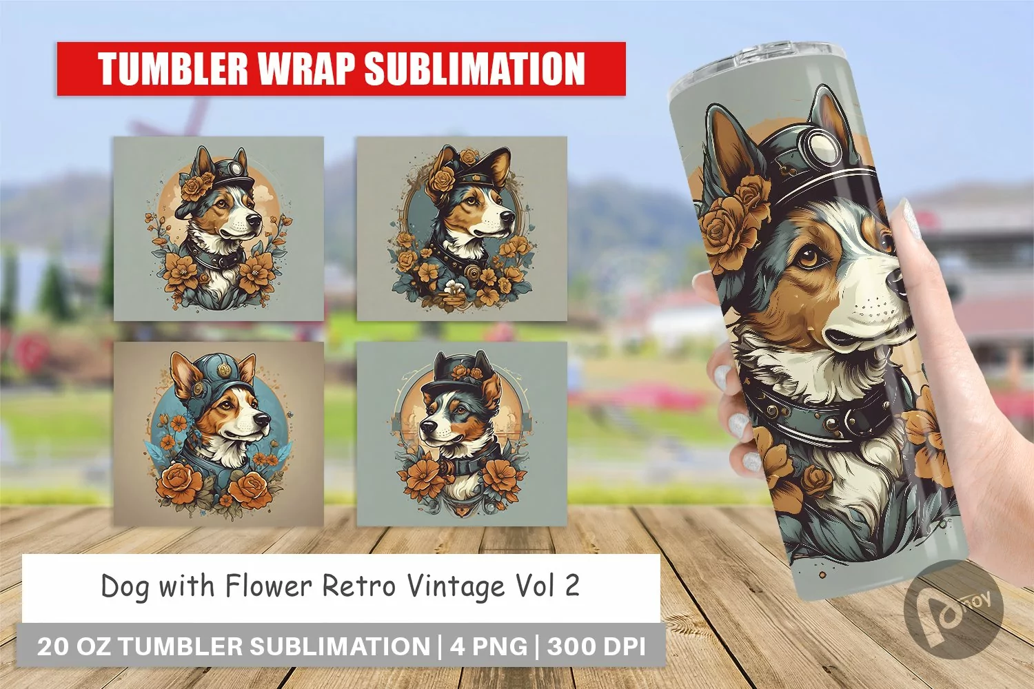 Tumbler Sublimation Wrap Steampunk Dog product image 1