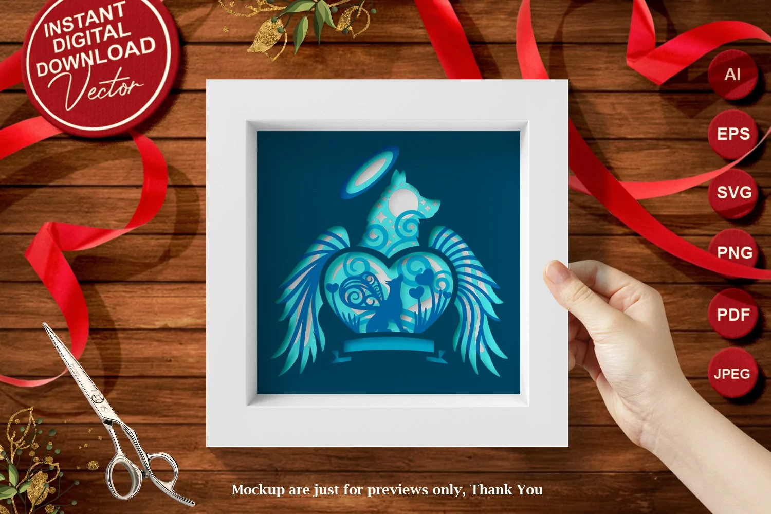 Papercut 3D Layered Pet Dog with Wings Memorial, Paper cut product image 1