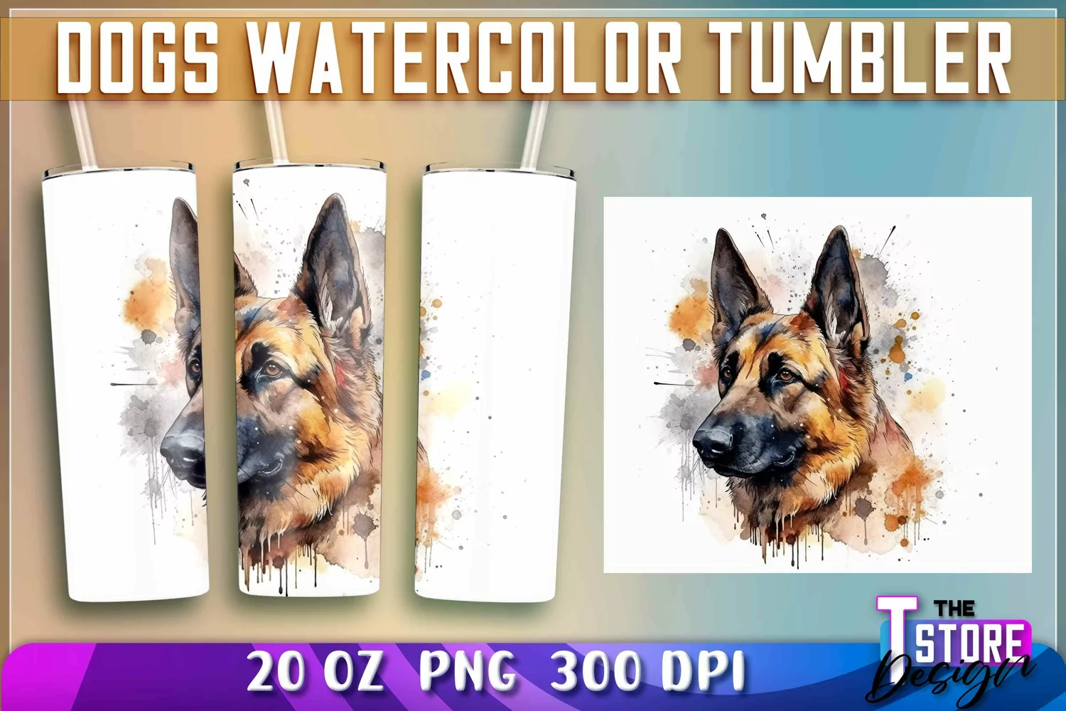 Dogs Watercolor Tumblers Wrap 20 oz. | PNG File | Dog PNG product image 1
