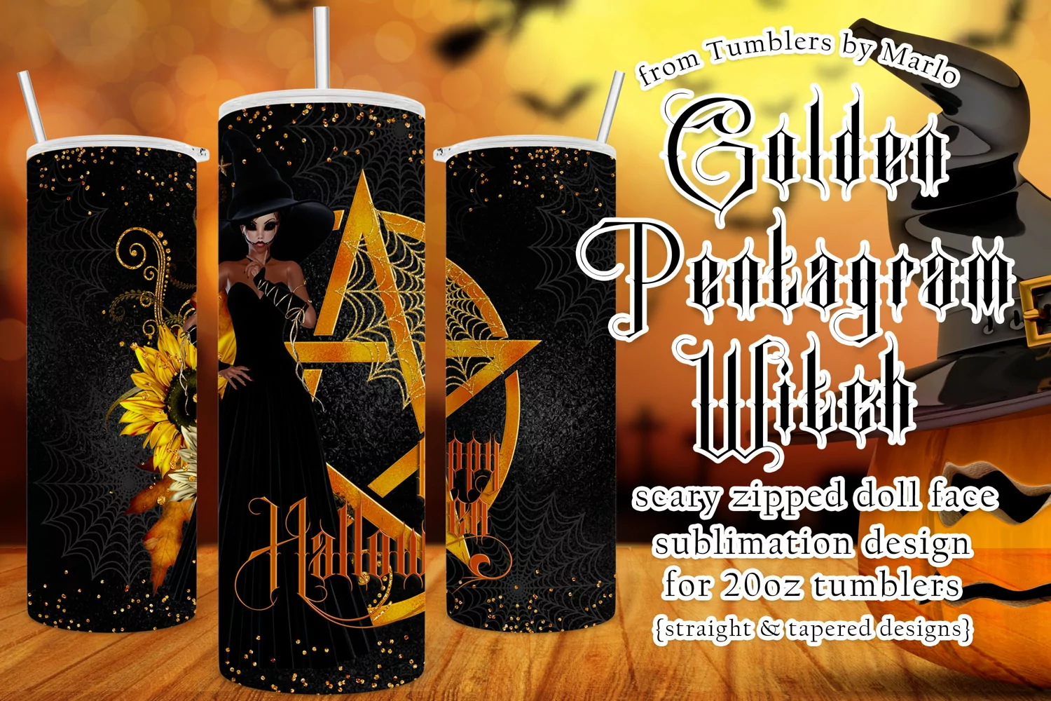 Halloween Gothic Doll Witch Golden Pentgram 20oz Tumbler product image 1
