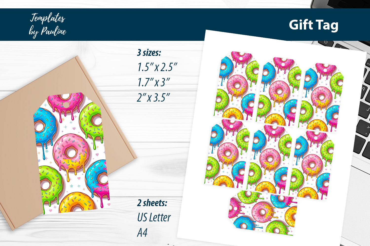 Donut and Coffee Gift Tags Printable Print and Cut product image 1