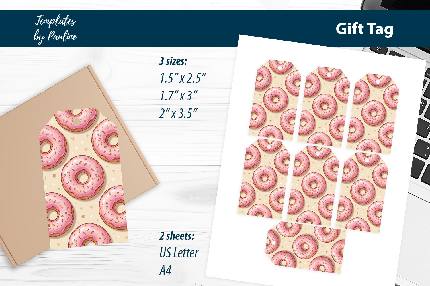 Donut Gift Tags for Subscription Boxes Print and Cut product image 1