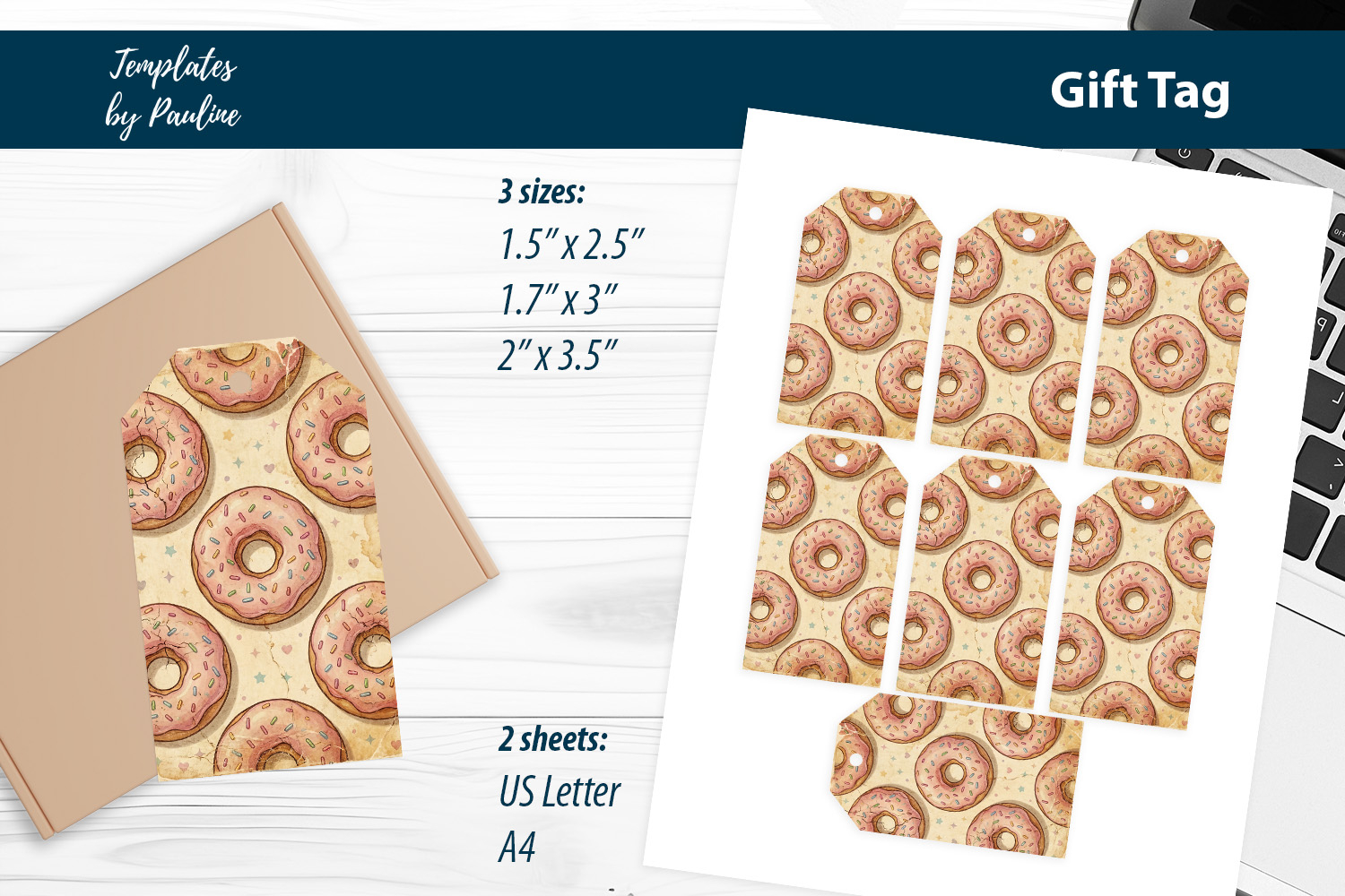 Donut Scrapbook Tags and Ephemera Printable Print and Cut product image 1