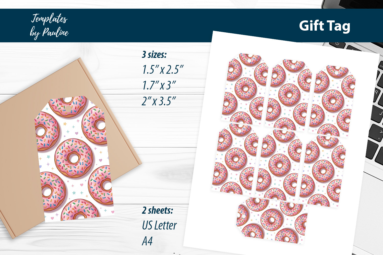 Donut Lover Gift Tags Printable Printable Print and Cut product image 1