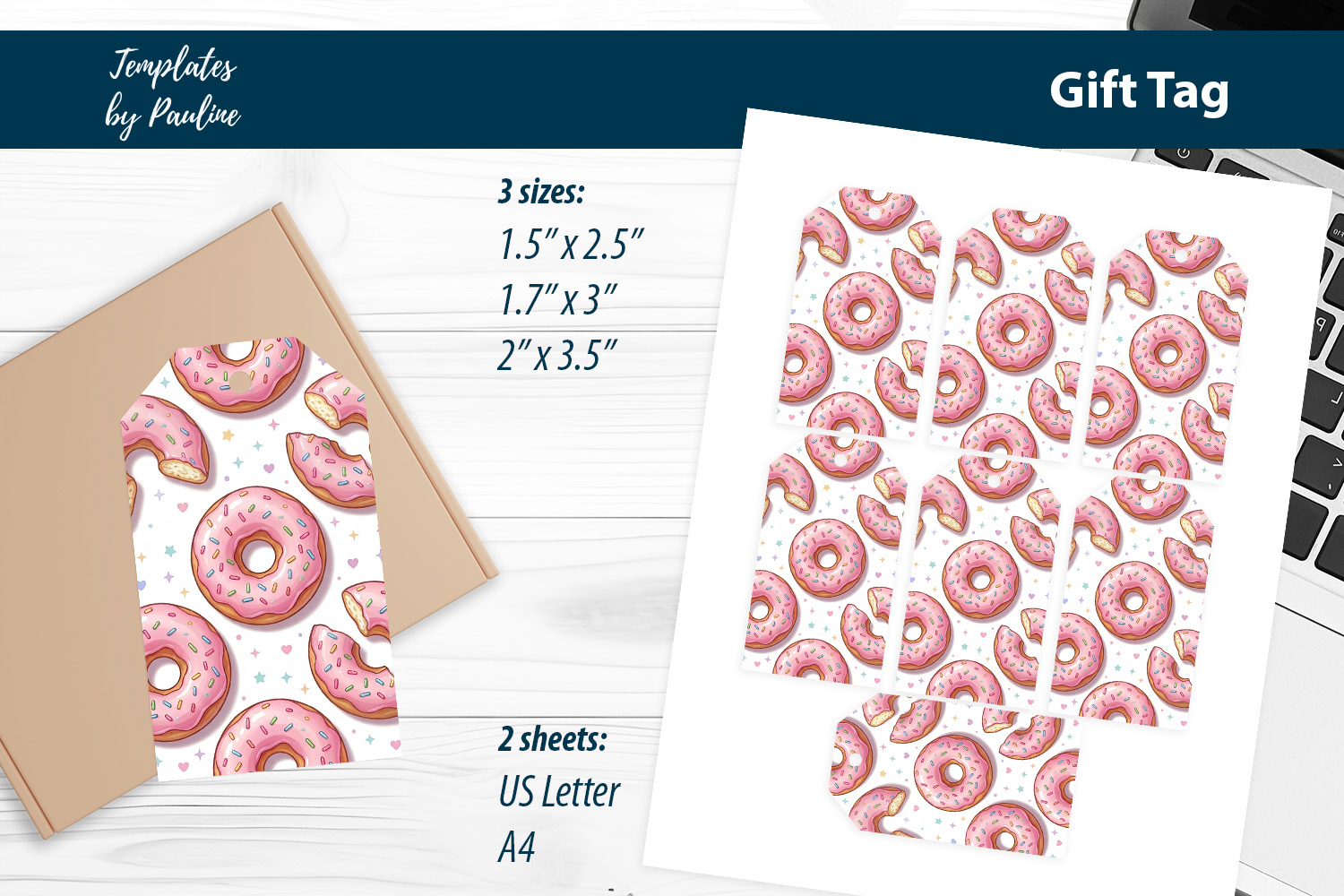 Donut Back to School Gift Tags Printable Print and Cut product image 1