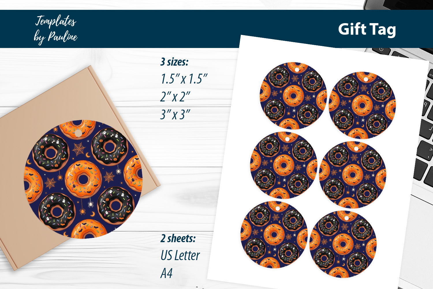 Cute Donut Halloween Gift Tags Print and Cut product image 1