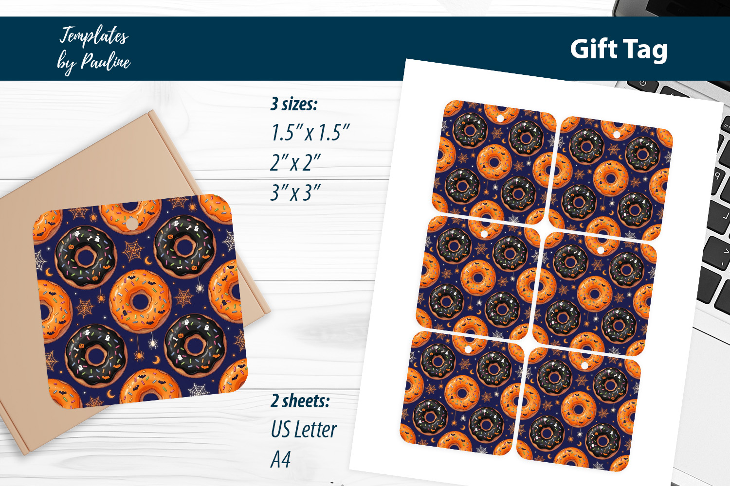 Donut Halloween Gift Tags Printable, Print and Cut product image 1