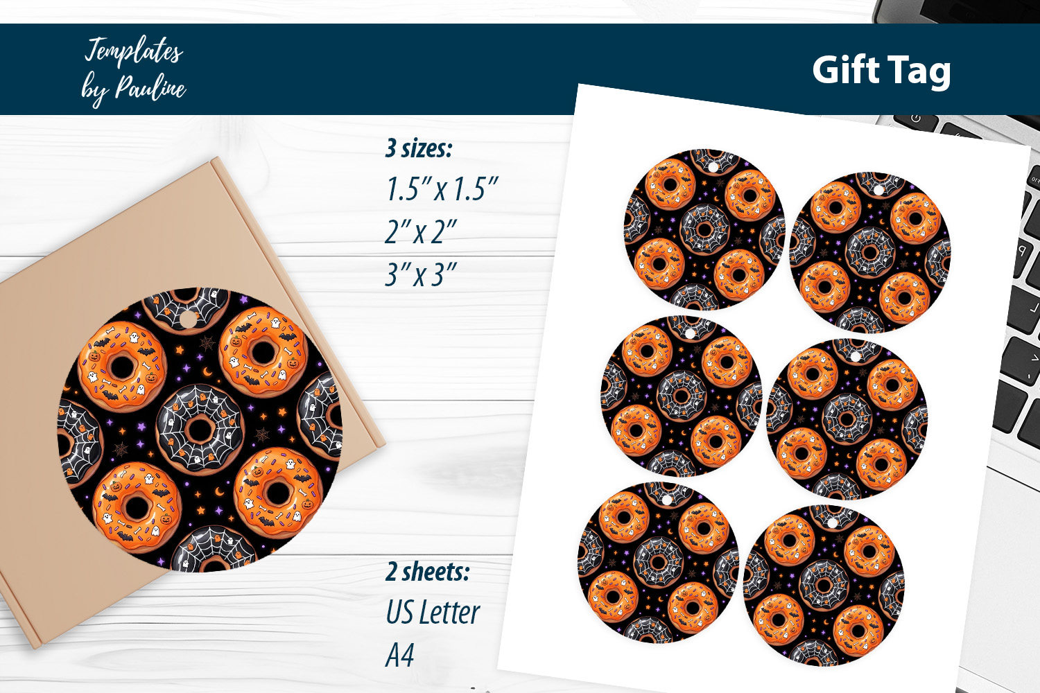 Donut Halloween Gift Tags Printable, Print and Cut product image 1