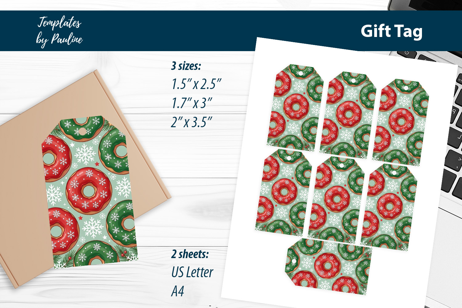 Holiday Treat Tags, Cute Donut Xmas Gift Tags product image 1