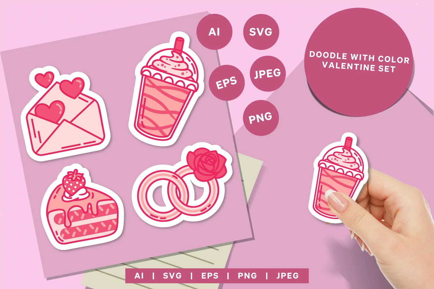 Lovely Pink Themed Doodle, Valentine's Day Sticker Set product image 1