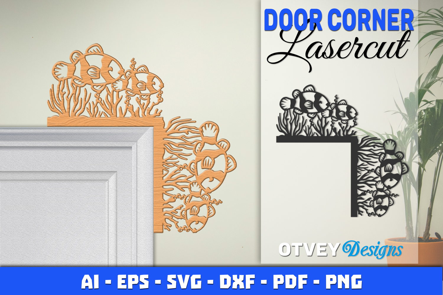 Sea Animals Door Corner Decoration Lasercut File SVG product image 1