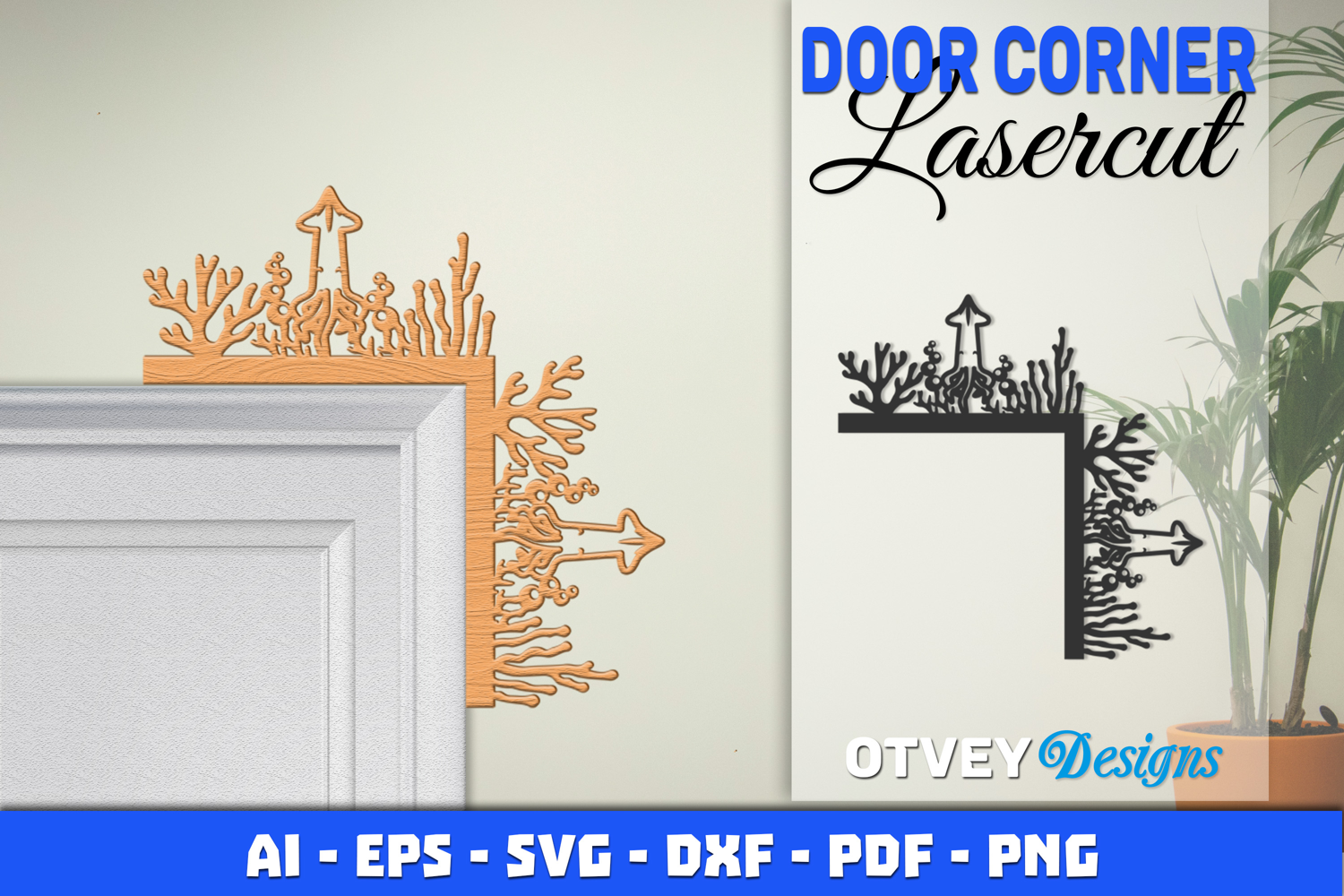 Sea Animals Door Corner Decoration Lasercut File SVG product image 1