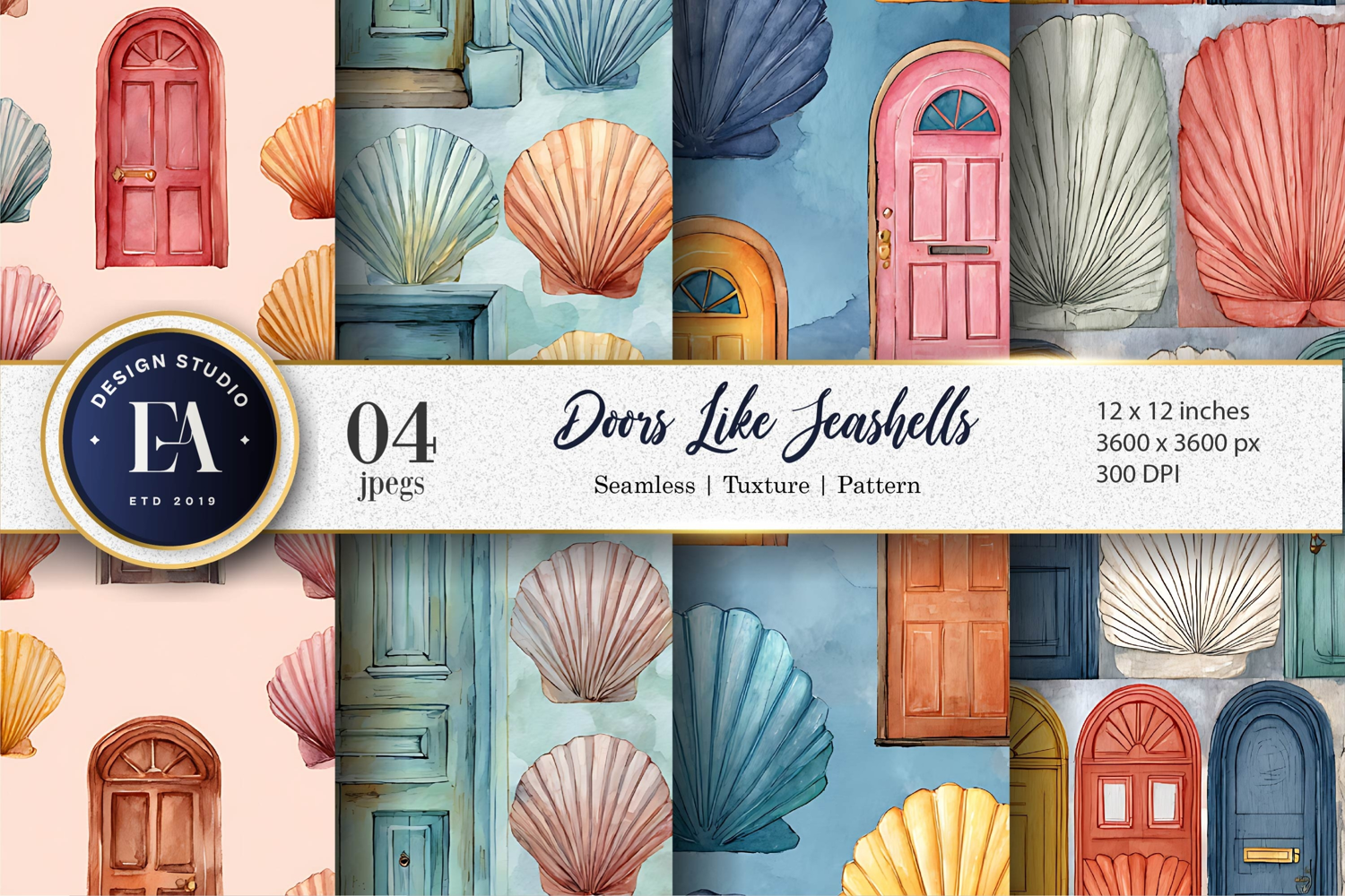Seashell Shaped Doors Seamless Pattern Digital Paper product image 1