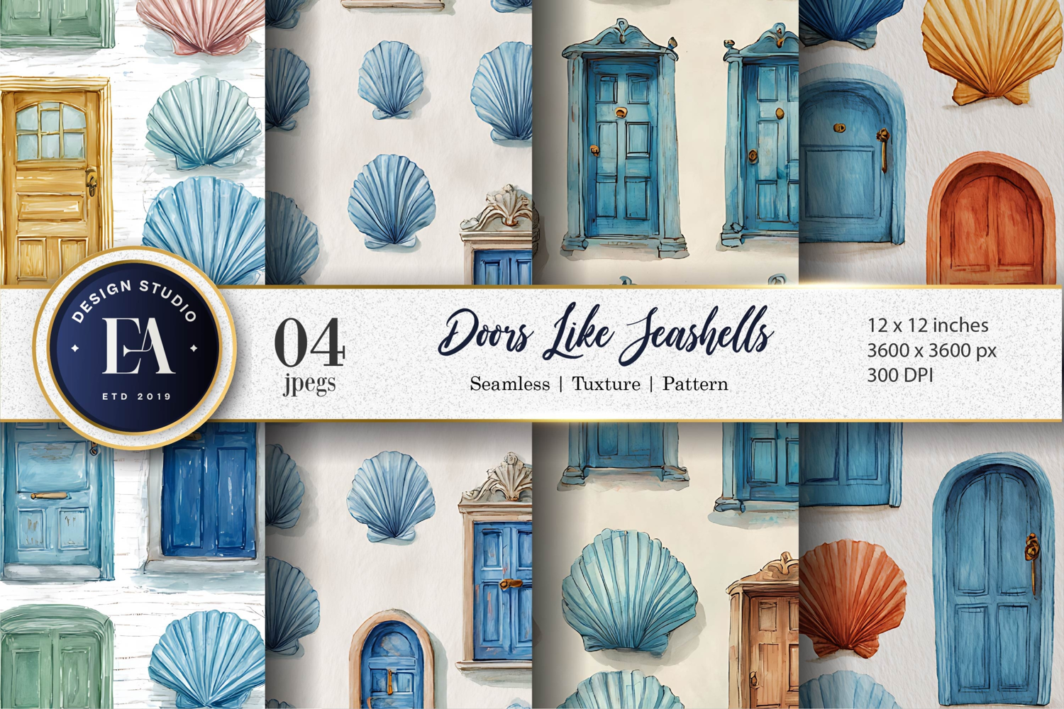 Cartoon Seashell Styled Doors Seamless Artwork Digital Paper product image 1