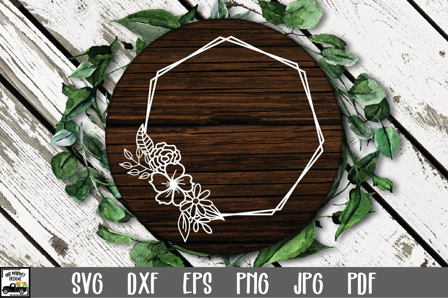 Double Heptagon Floral Frame SVG - Flower Monogram Frame product image 1