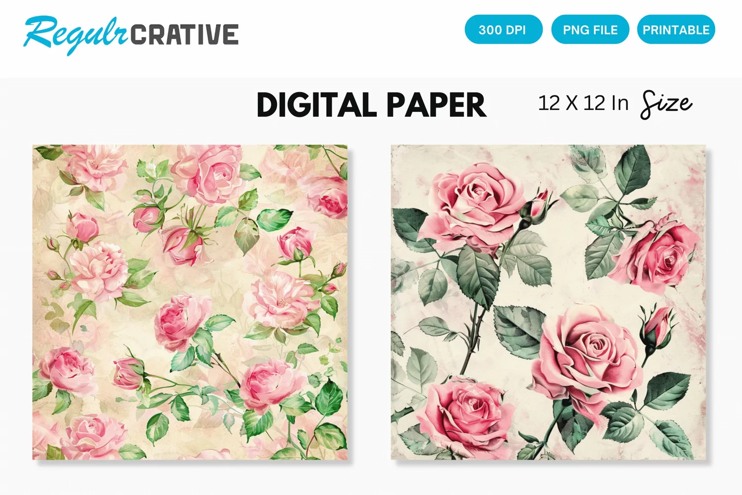 Watercolor Pink Roses Seamless Digital Paper, Roses Pattern product image 1