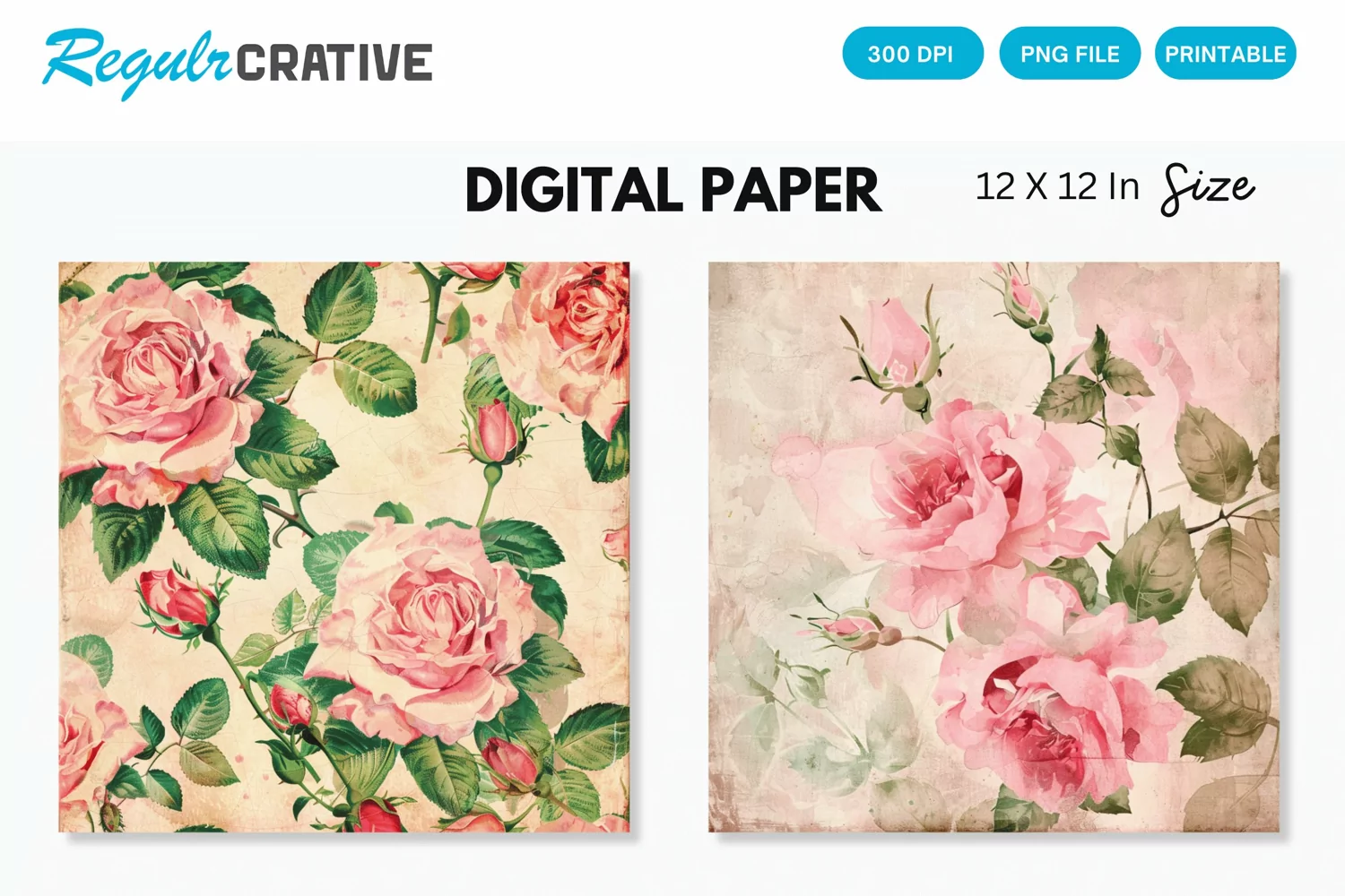 Watercolor Pink Roses Seamless Digital Paper, Roses Pattern product image 1