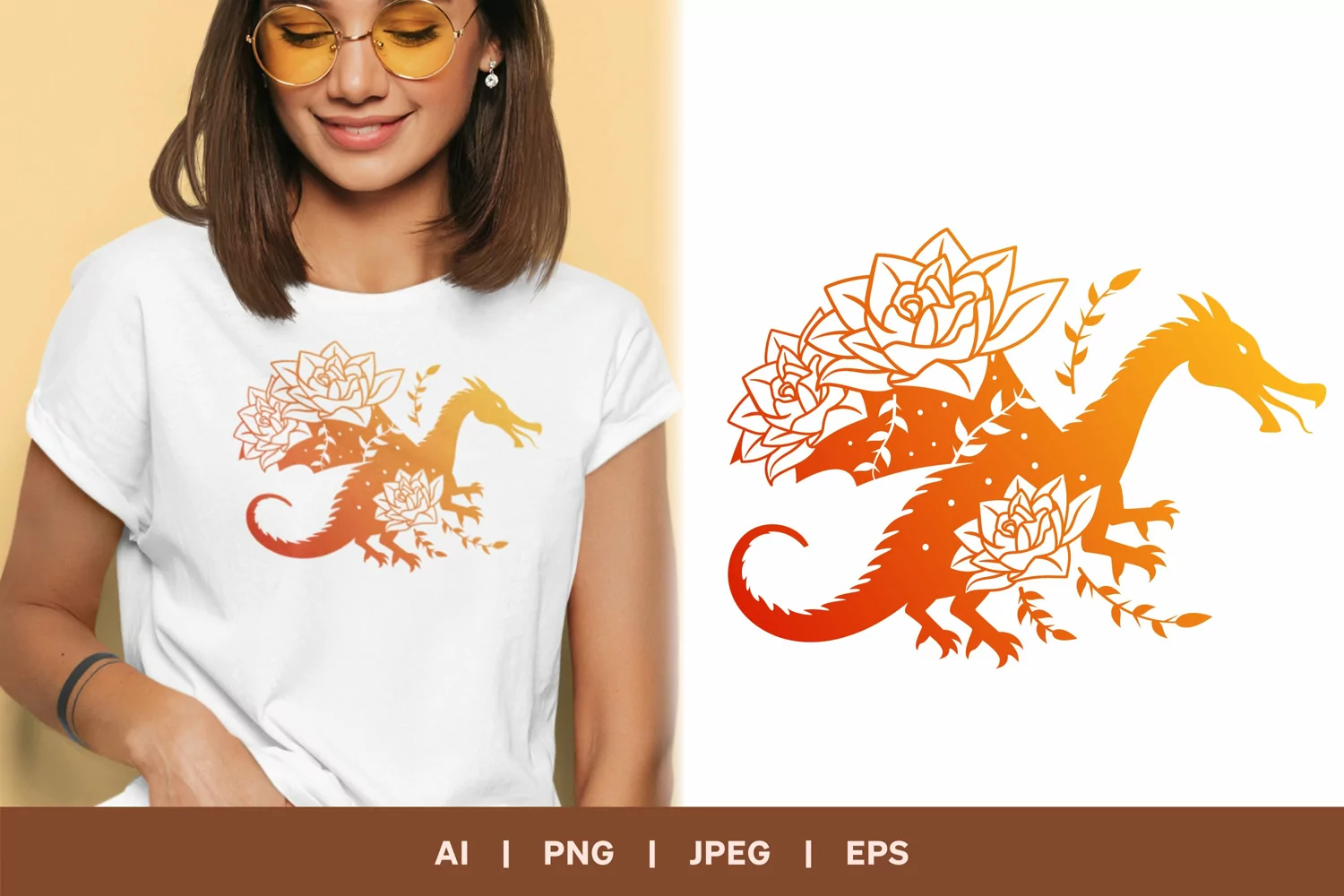 Fire Dragon with Lotus Flowers in Gradient Color Design product image 1
