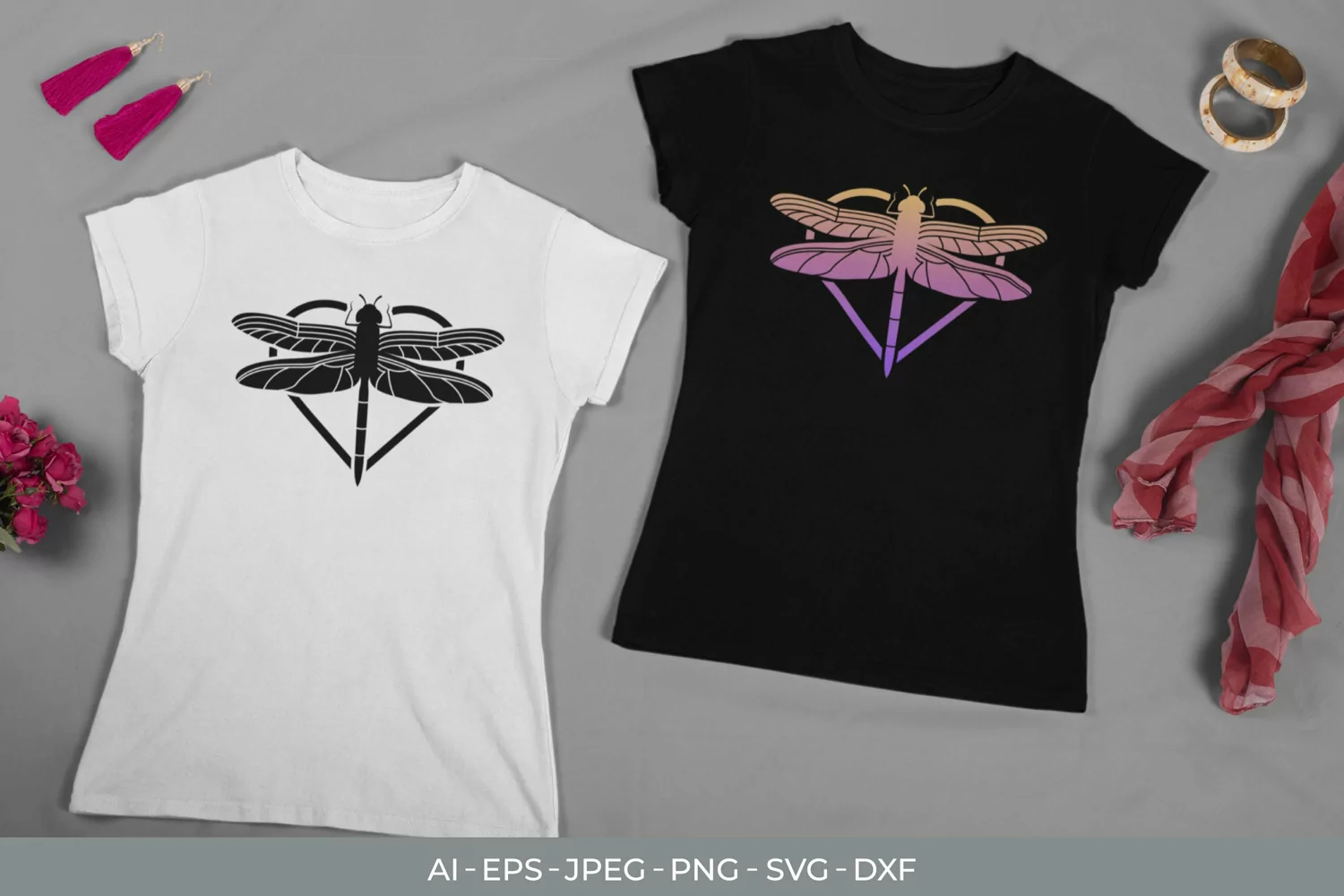 Dragonfly in Heart with Gradient Color SVG product image 1