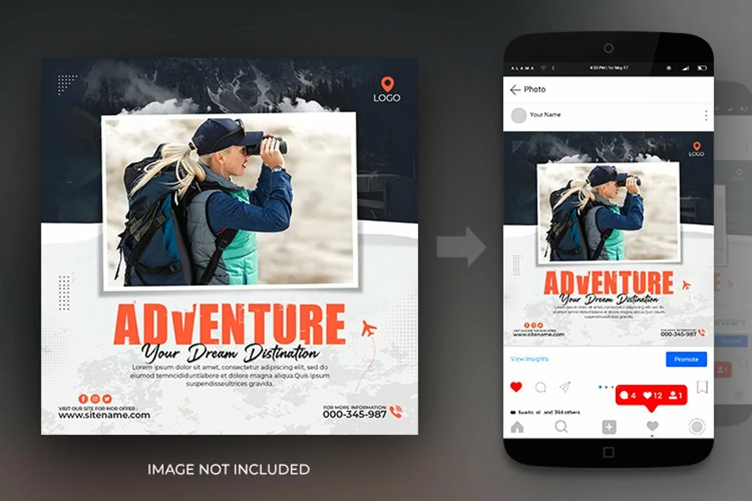 Dream adventure travel the world social media post template product image 1