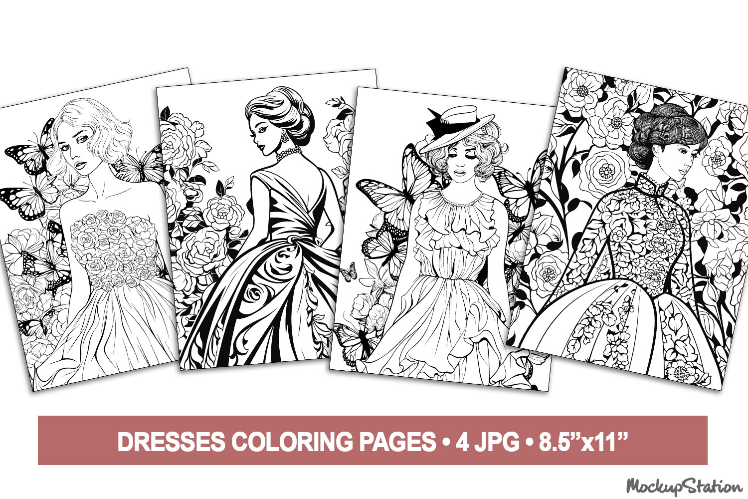 Dresses Coloring Pages | Fashion Coloring for Adults JPG product image 1