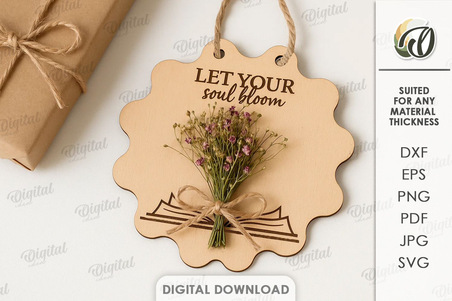 Dried Flower Gift Tag Laser Cut. Present Tag SVG product image 1