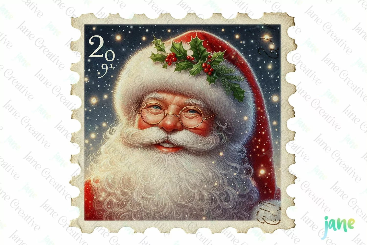 Postage Stamp Santa Claus Clipart product image 1