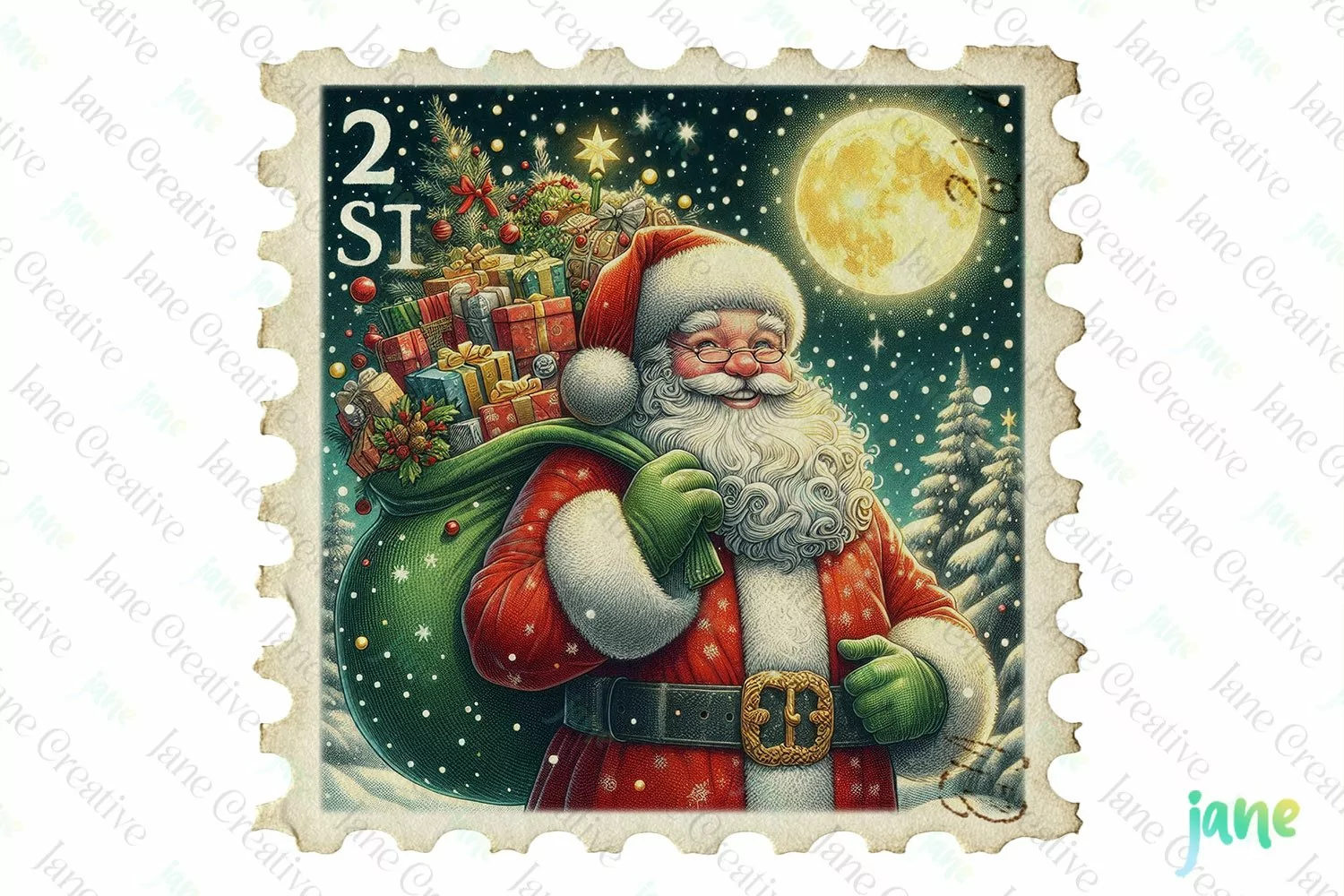 Postage Stamp Santa Claus Clipart product image 1