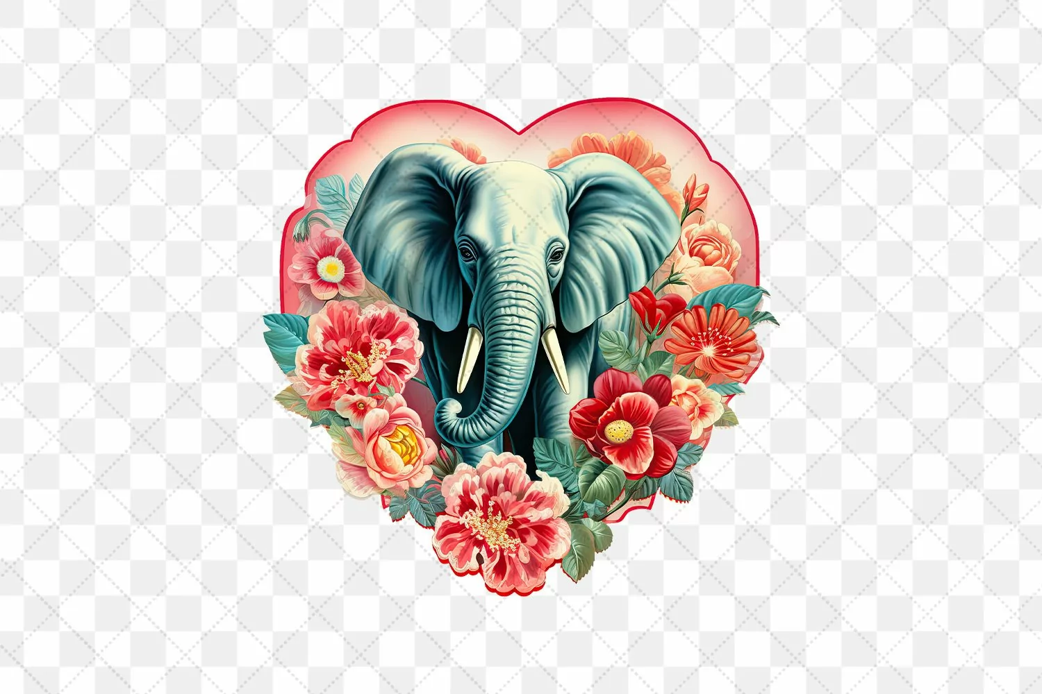 Vintage Elephant With Rose Flowers Clipart product image 1