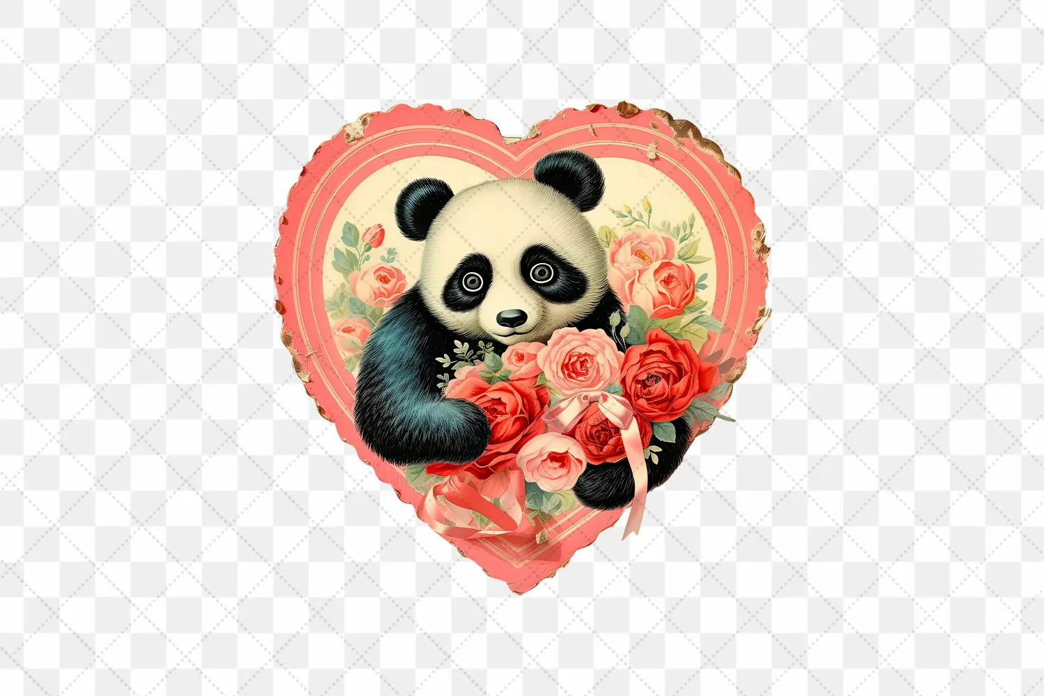 Vintage Panda With Rose Flowers Clipart product image 1