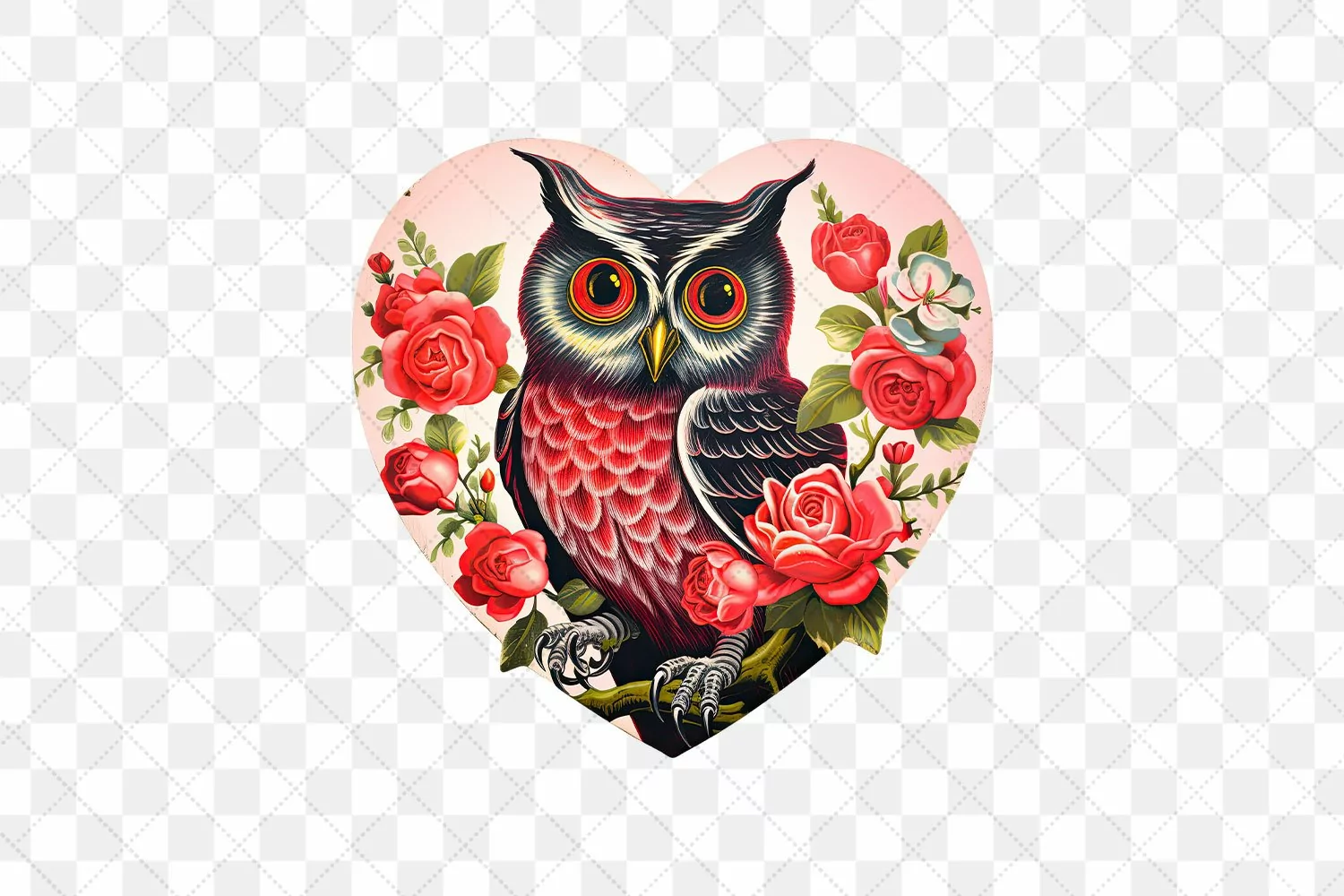 Vintage Owl With Rose Flowers Clipart product image 1