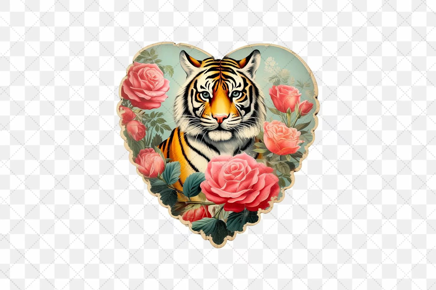 Vintage Tiger With Rose Flowers Clipart product image 1