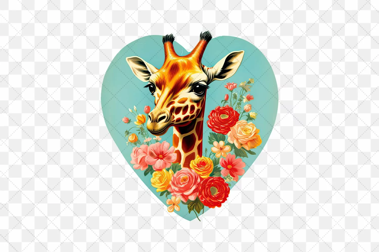 Vintage Giraffe With Rose Flowers Clipart product image 1