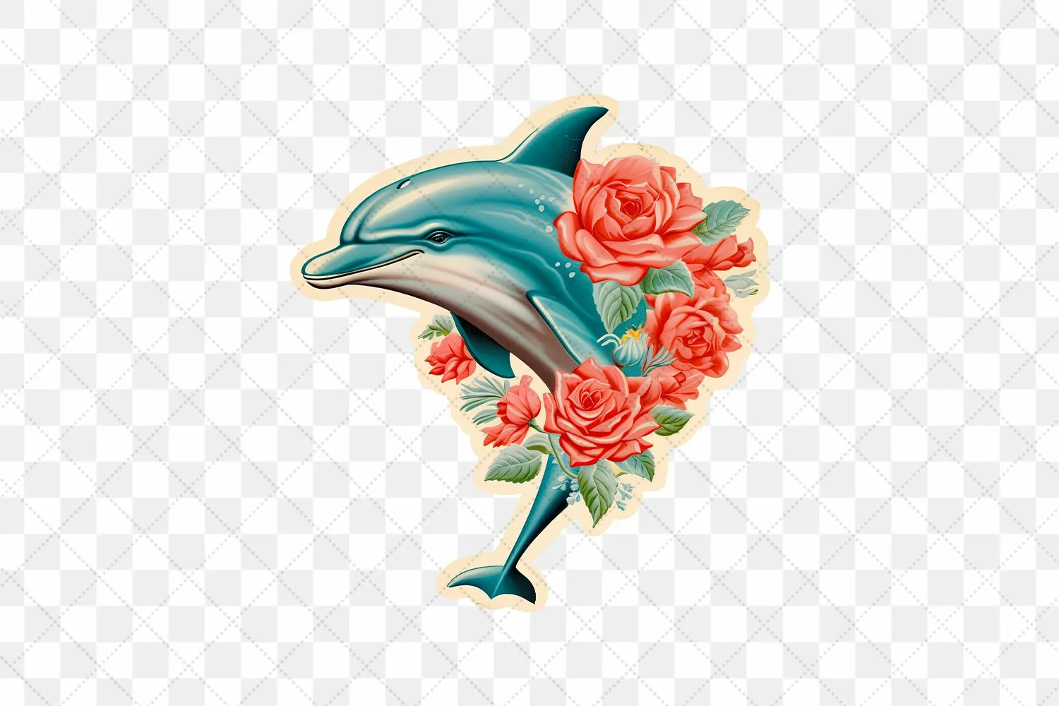 Vintage Dolphin With Rose Flowers Clipart product image 1