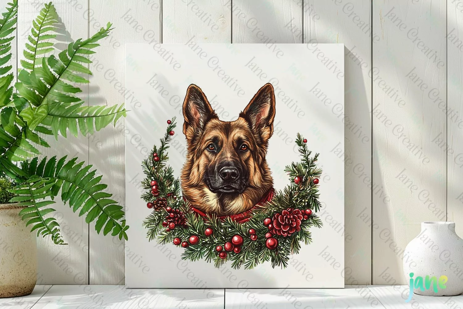 German Shepherd Dog Old Vintage Christmas Sublimation product image 1