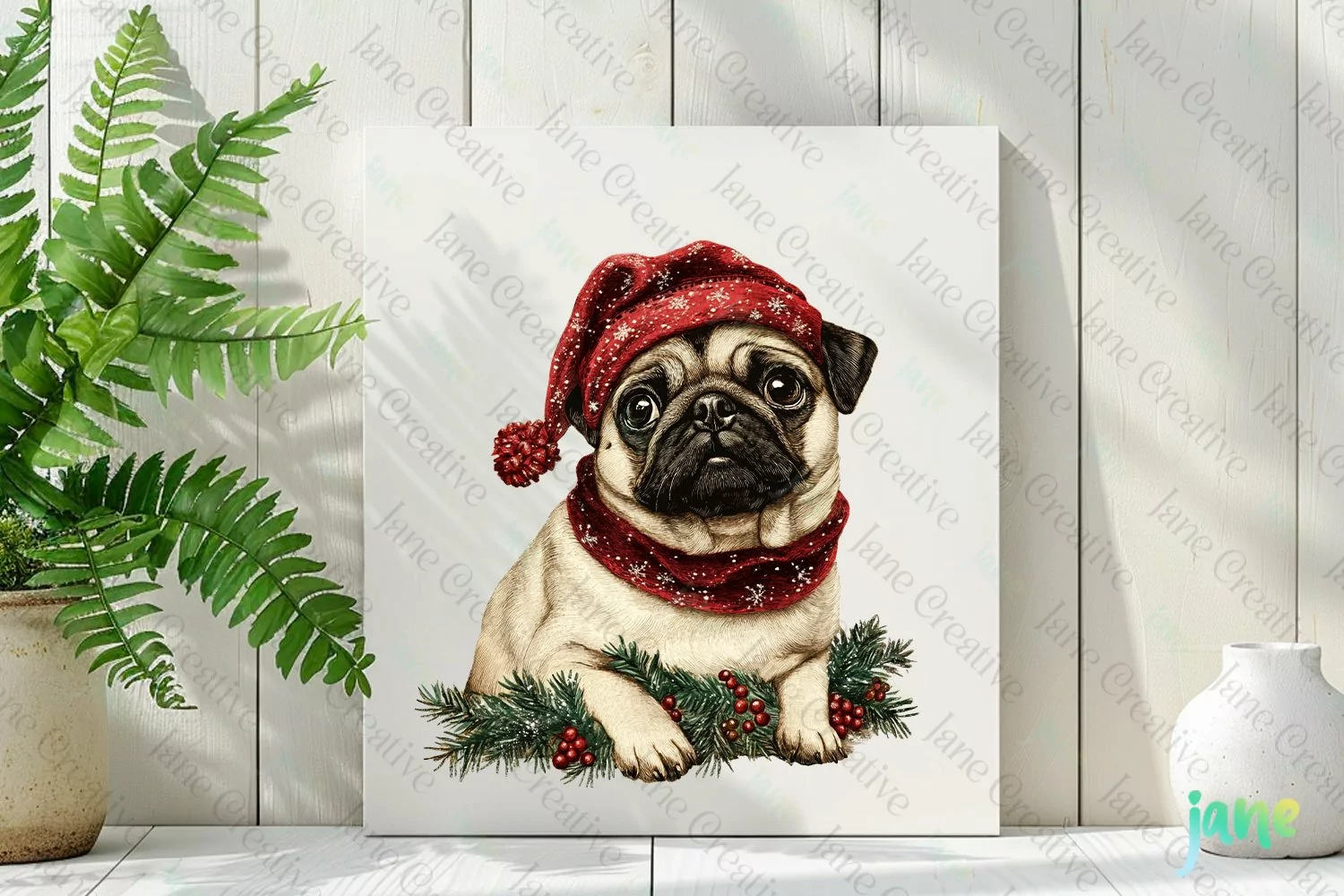 Pug Dog Old Vintage Christmas Sublimation product image 1