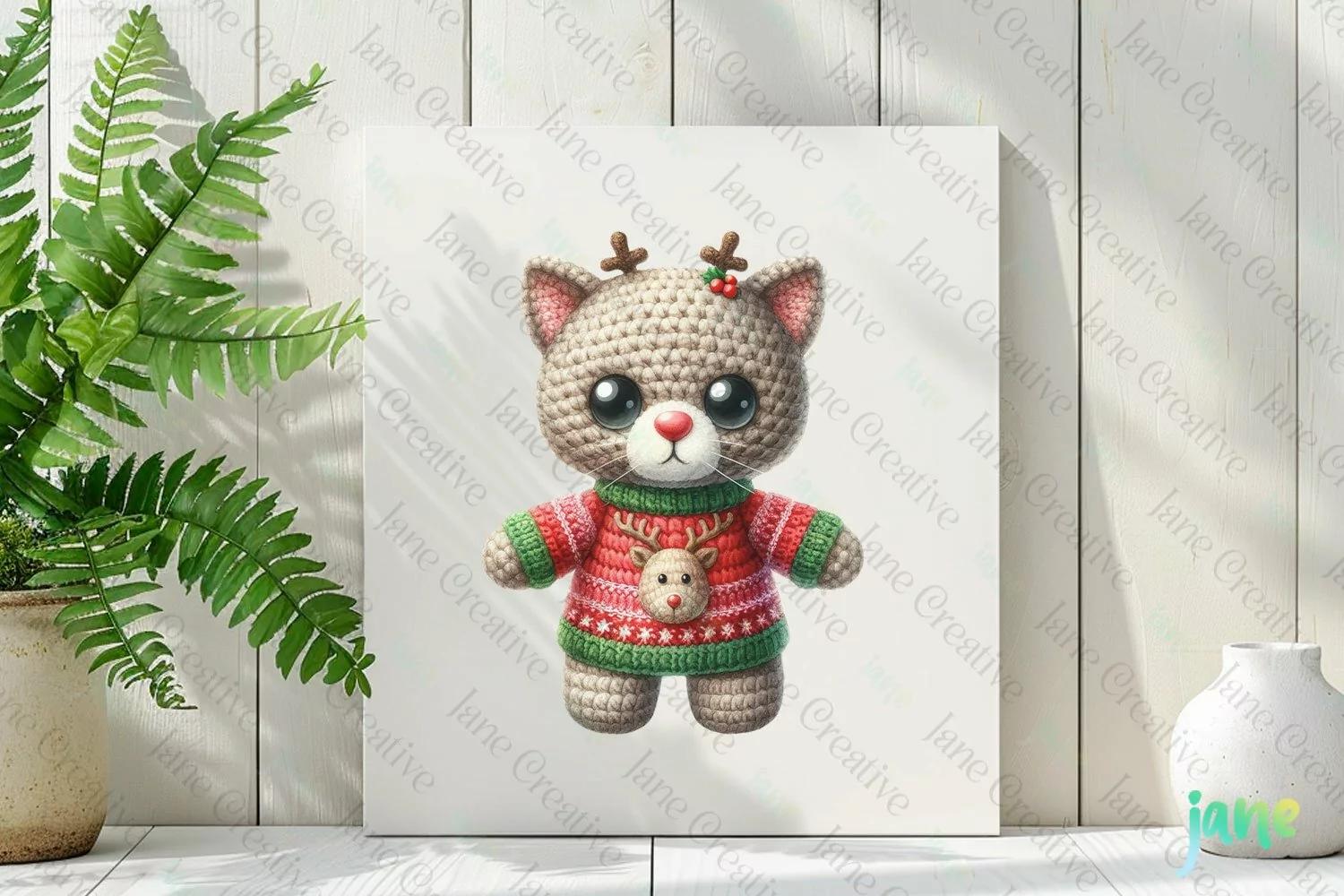 Crochet Christmas American Shorthair Cat Clipart product image 1