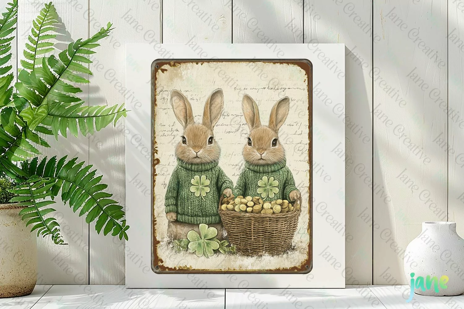 Vintage St Patrick's Day Bunnies Card product image 1