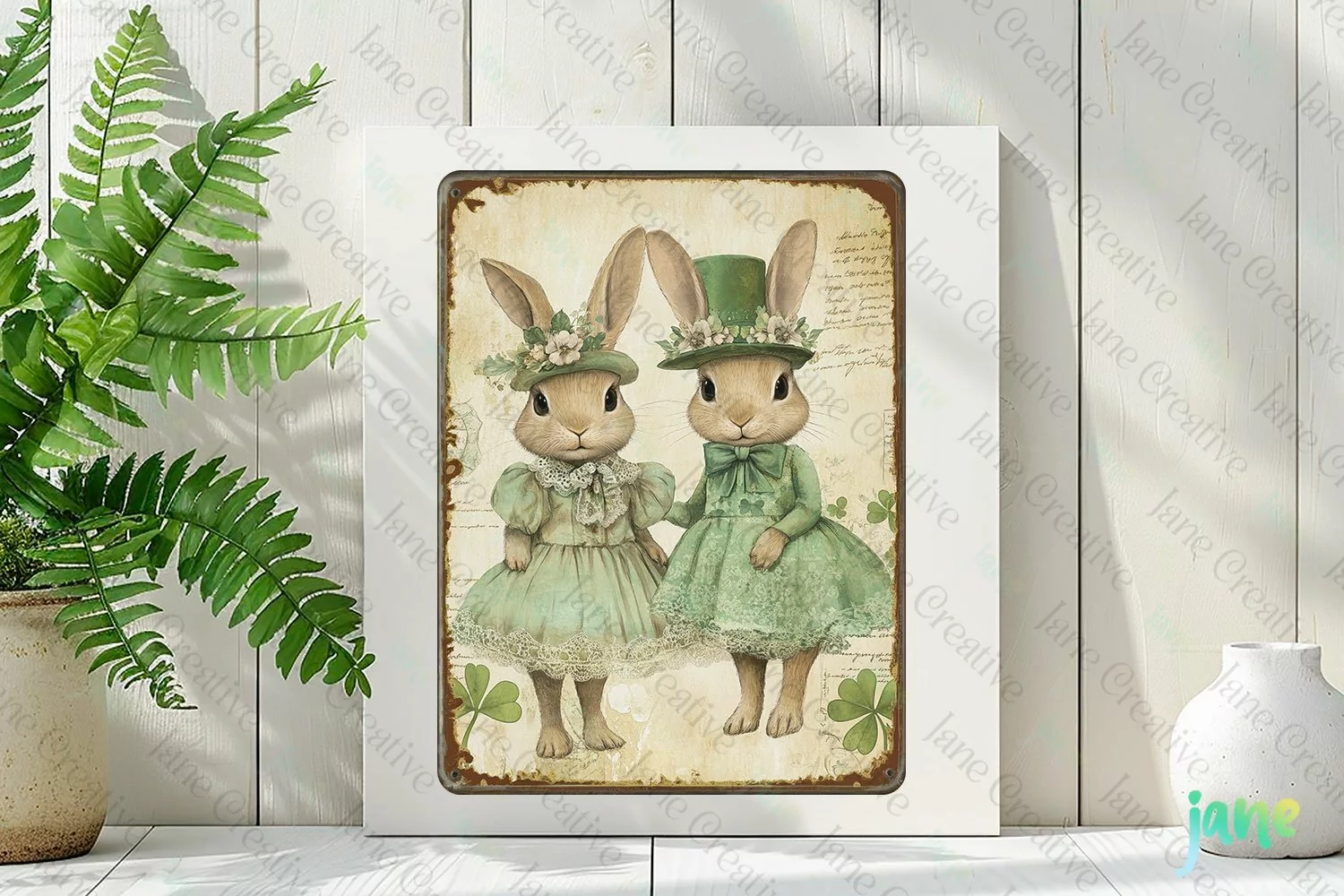 Vintage St Patrick's Day Bunnies Card product image 1