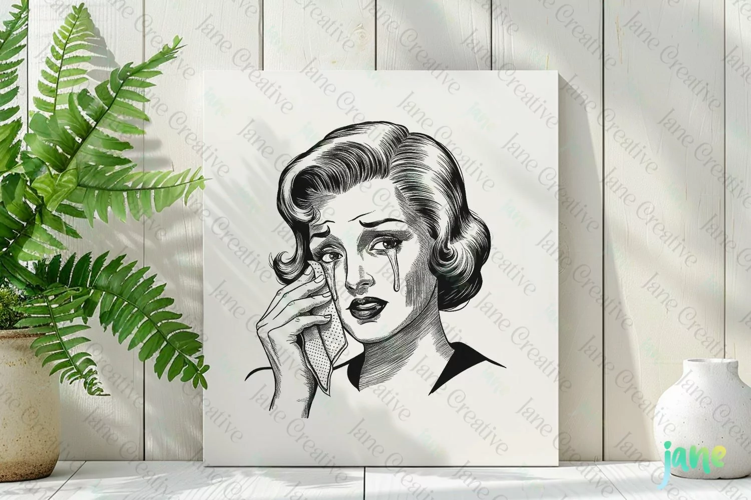 Vintage Woman Crying Sublimation Clipart product image 1