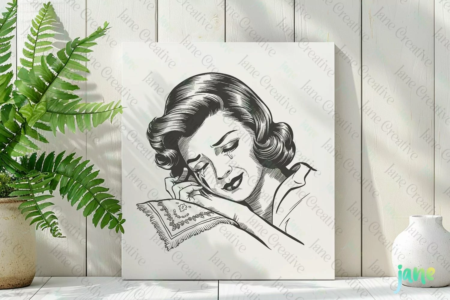Vintage Woman Crying Sublimation Clipart product image 1