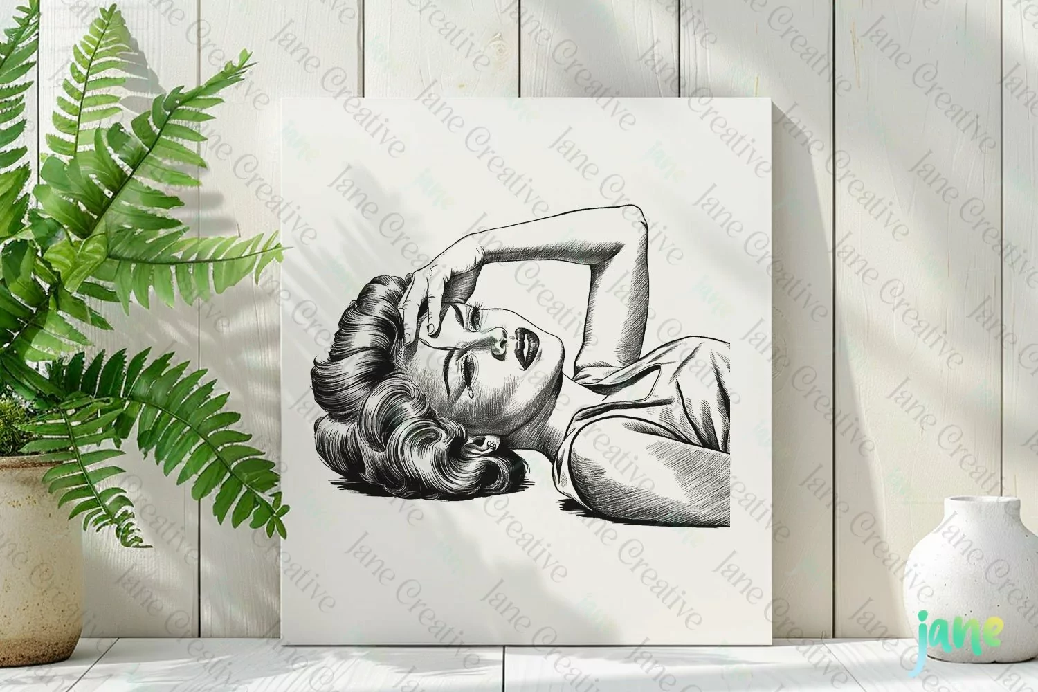 Vintage Woman Crying Sublimation Clipart product image 1