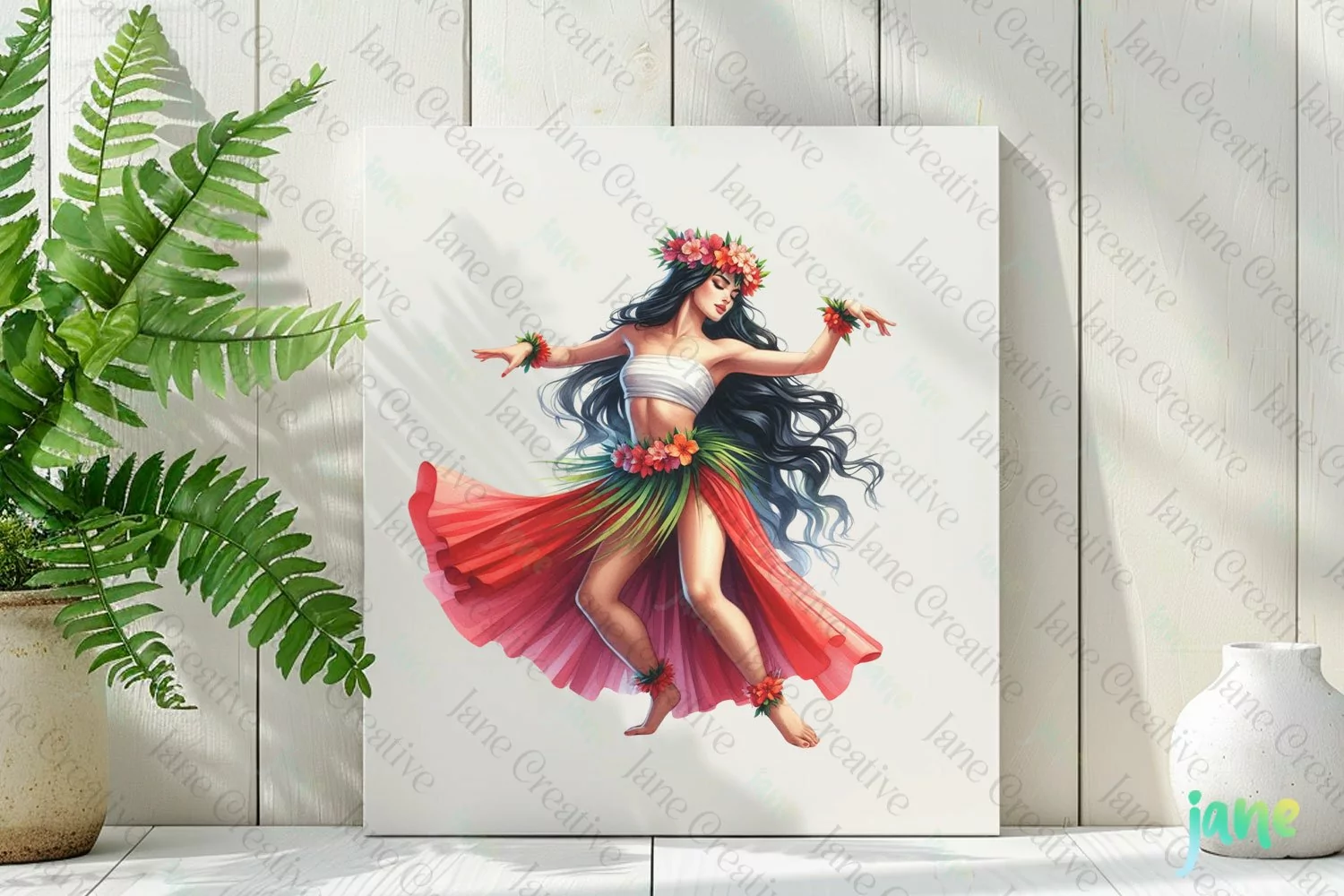 Watercolor Hawaiian Woman Sublimation product image 1