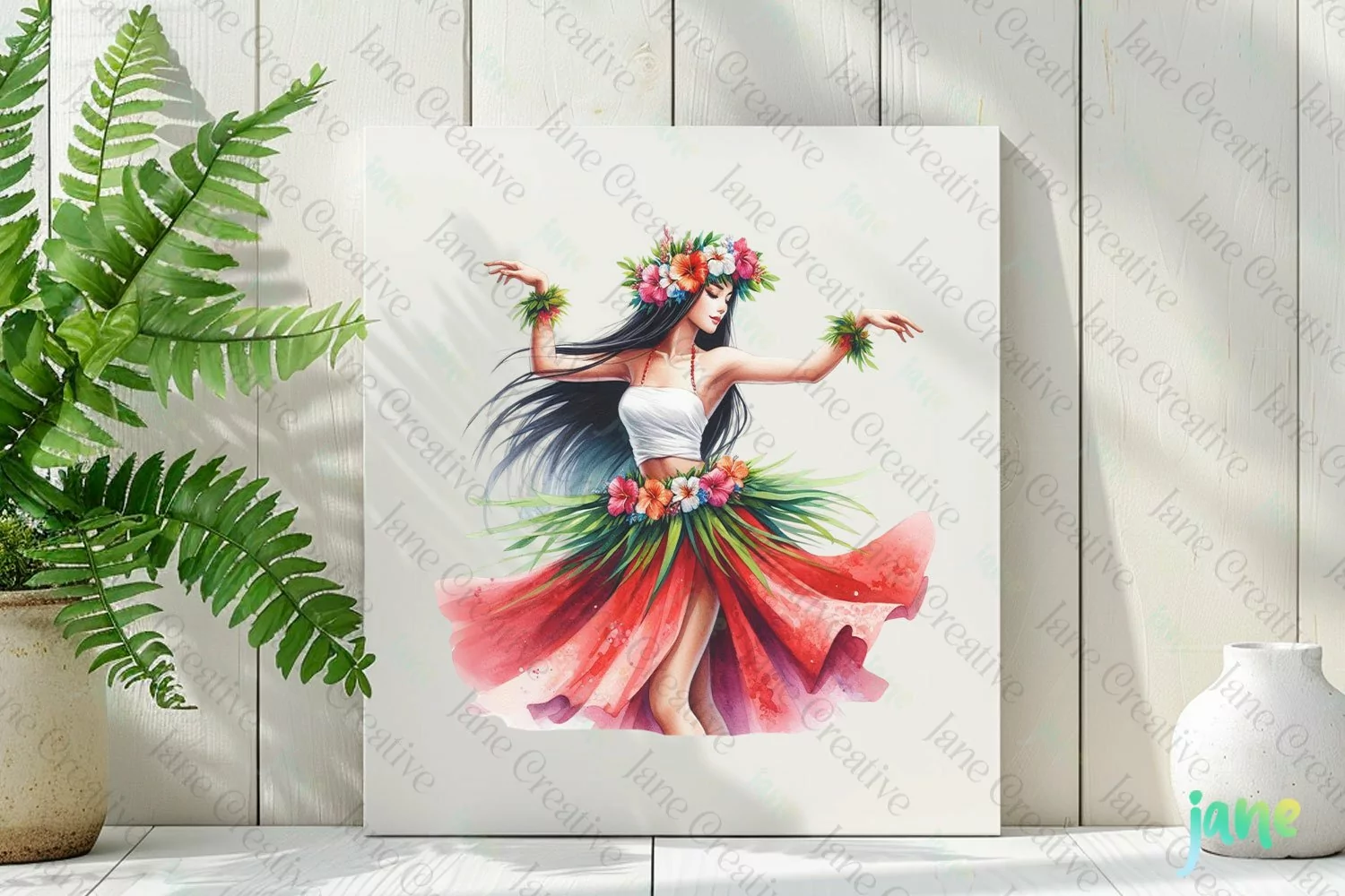 Watercolor Hawaiian Woman Sublimation product image 1