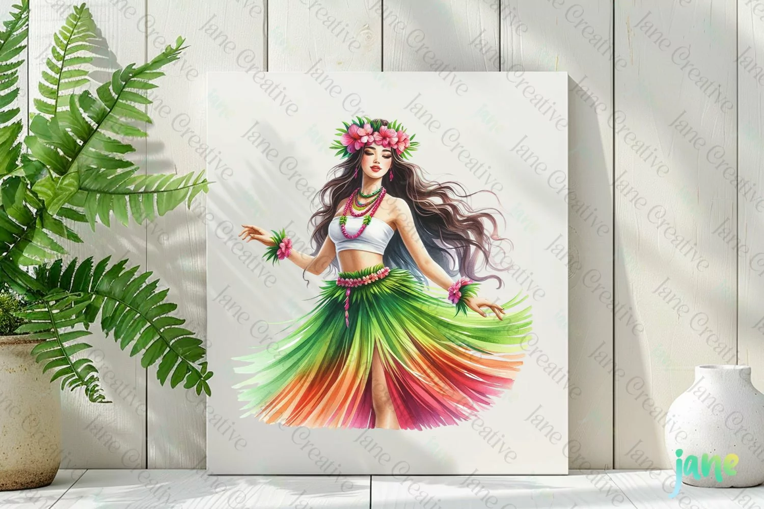 Watercolor Hawaiian Woman Sublimation product image 1