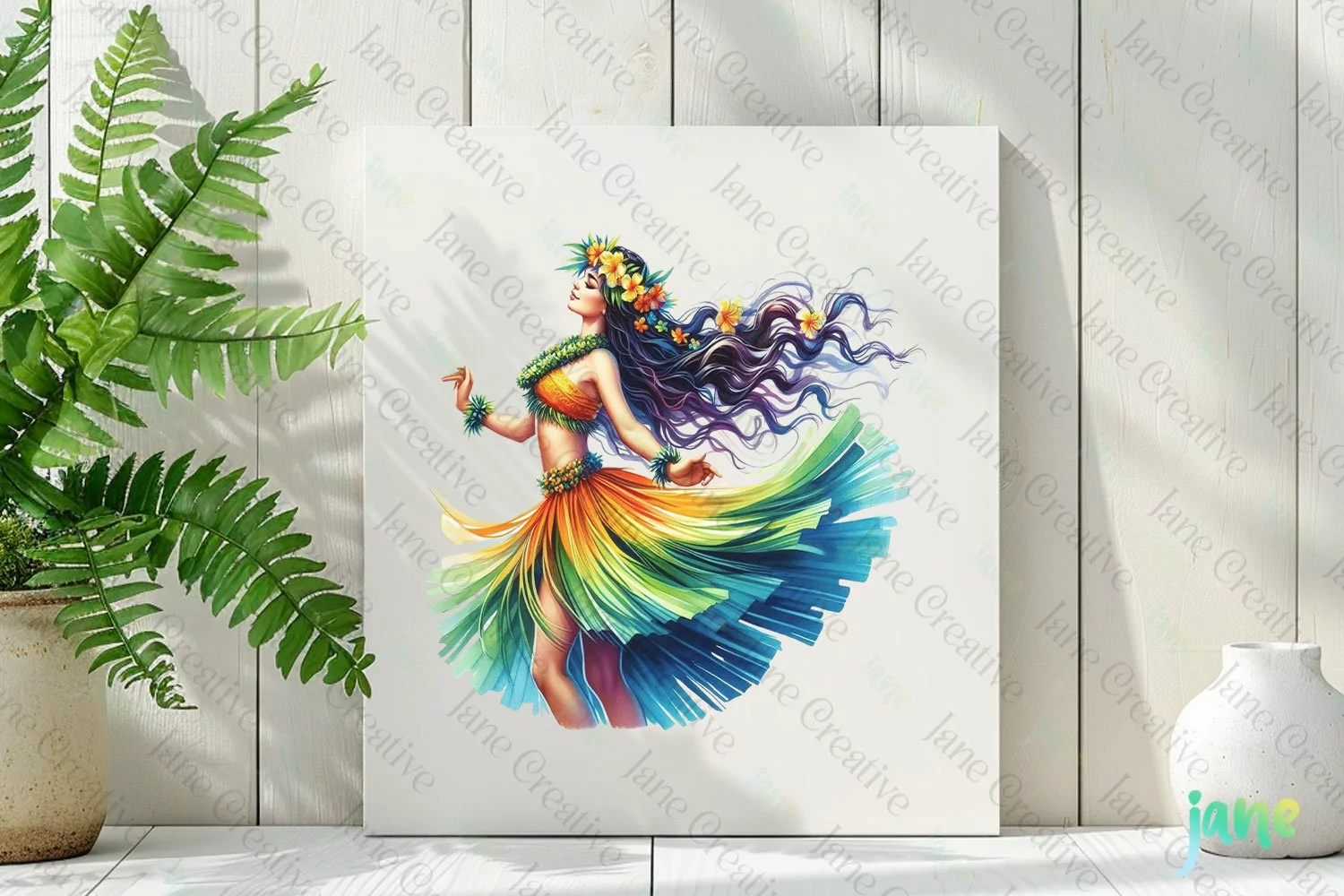 Watercolor Hawaiian Woman Sublimation product image 1