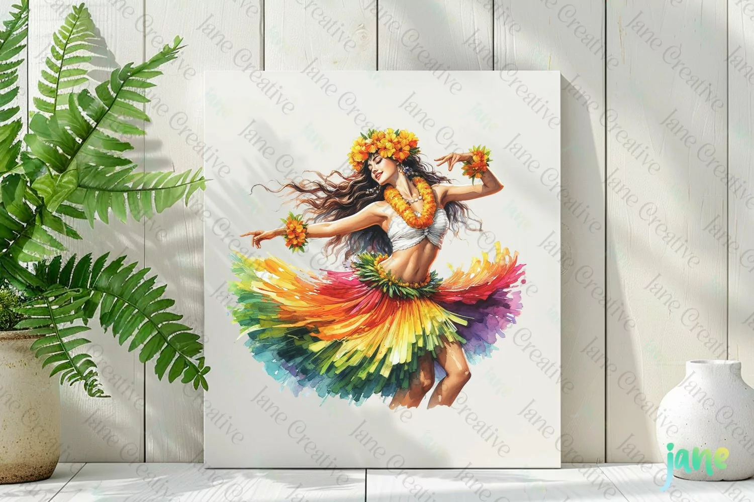 Watercolor Hawaiian Woman Sublimation product image 1
