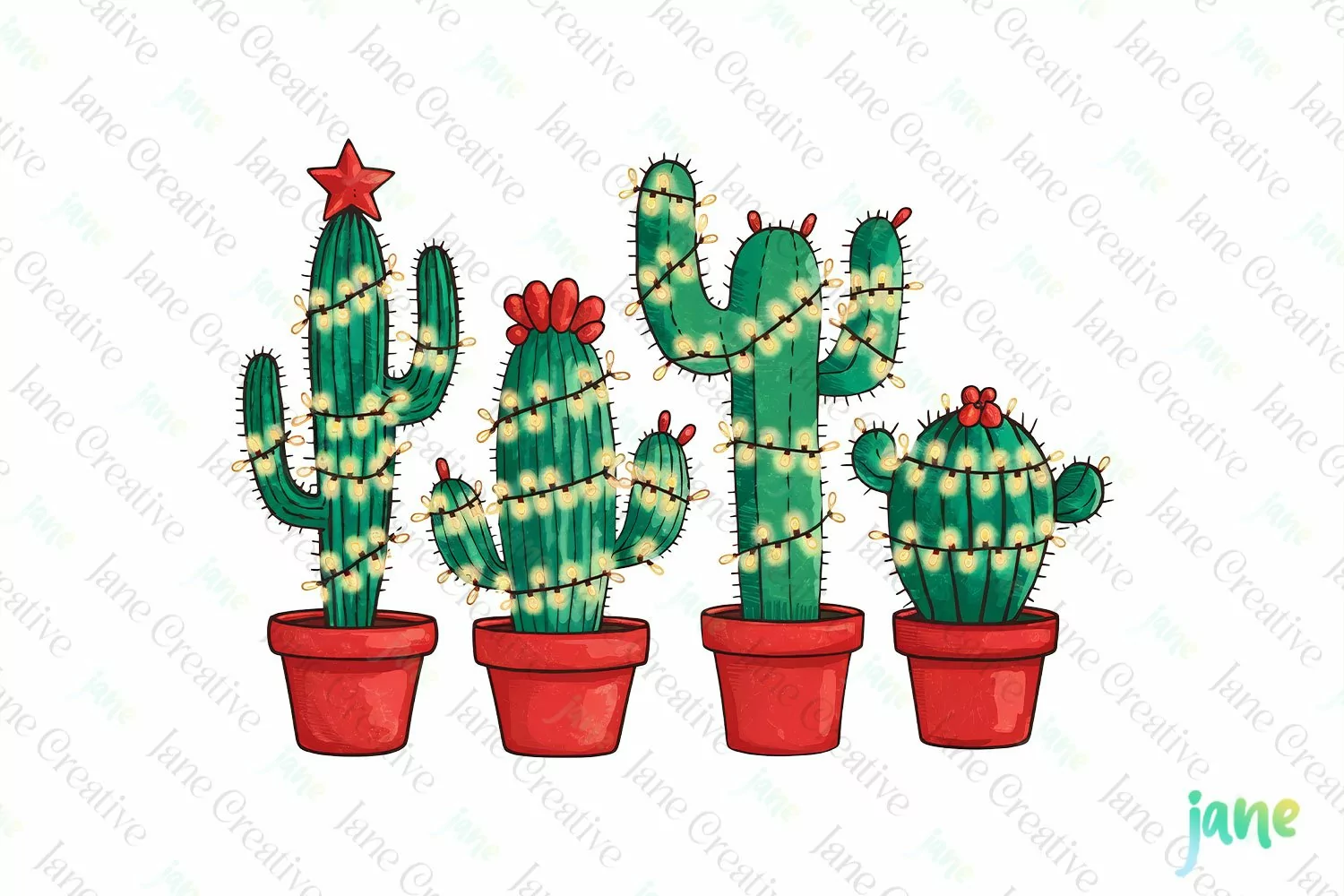 Vintage Christmas Cactus Clipart product image 1