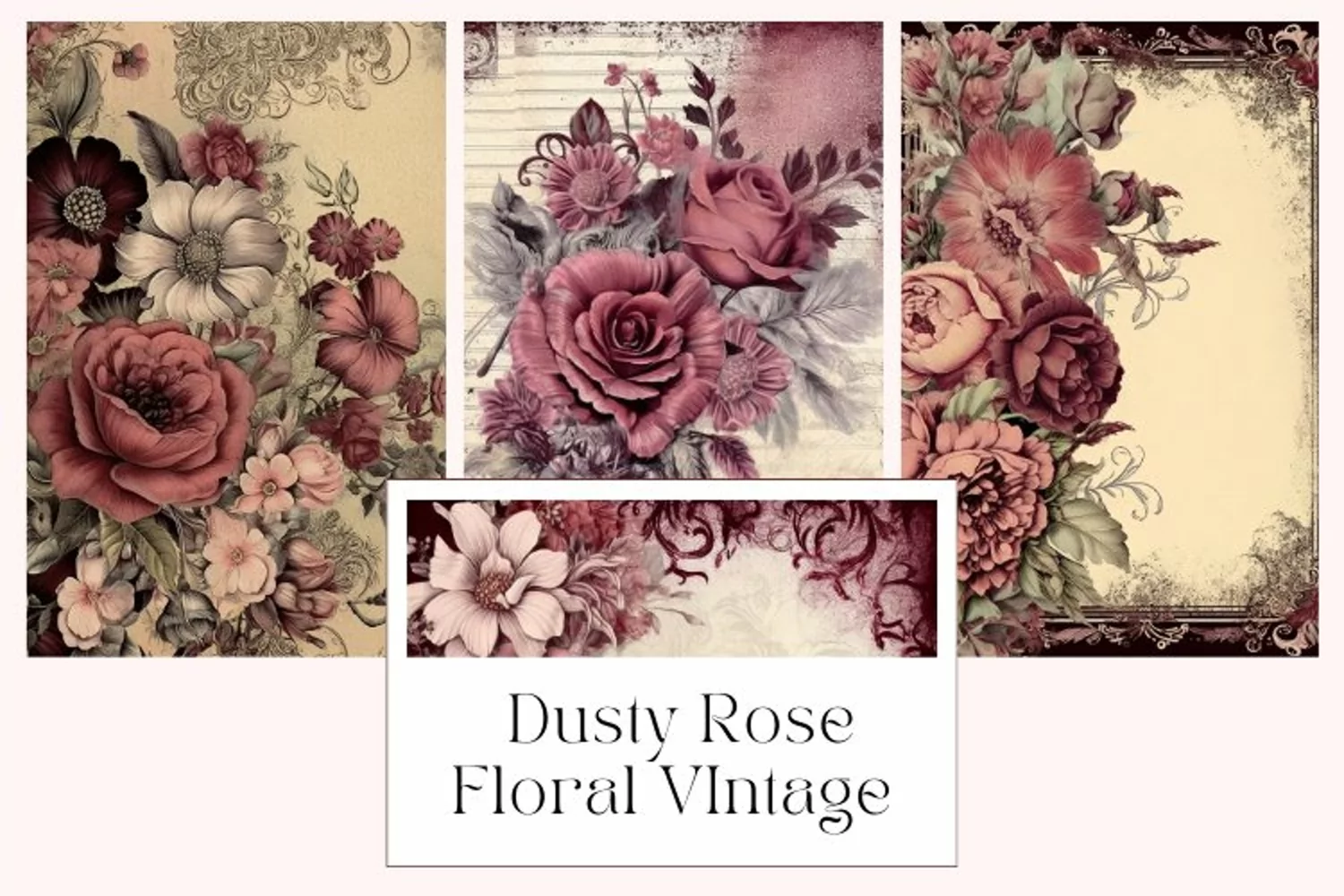 Dusty Rose Floral Vintage Junk Journal Pages product image 1